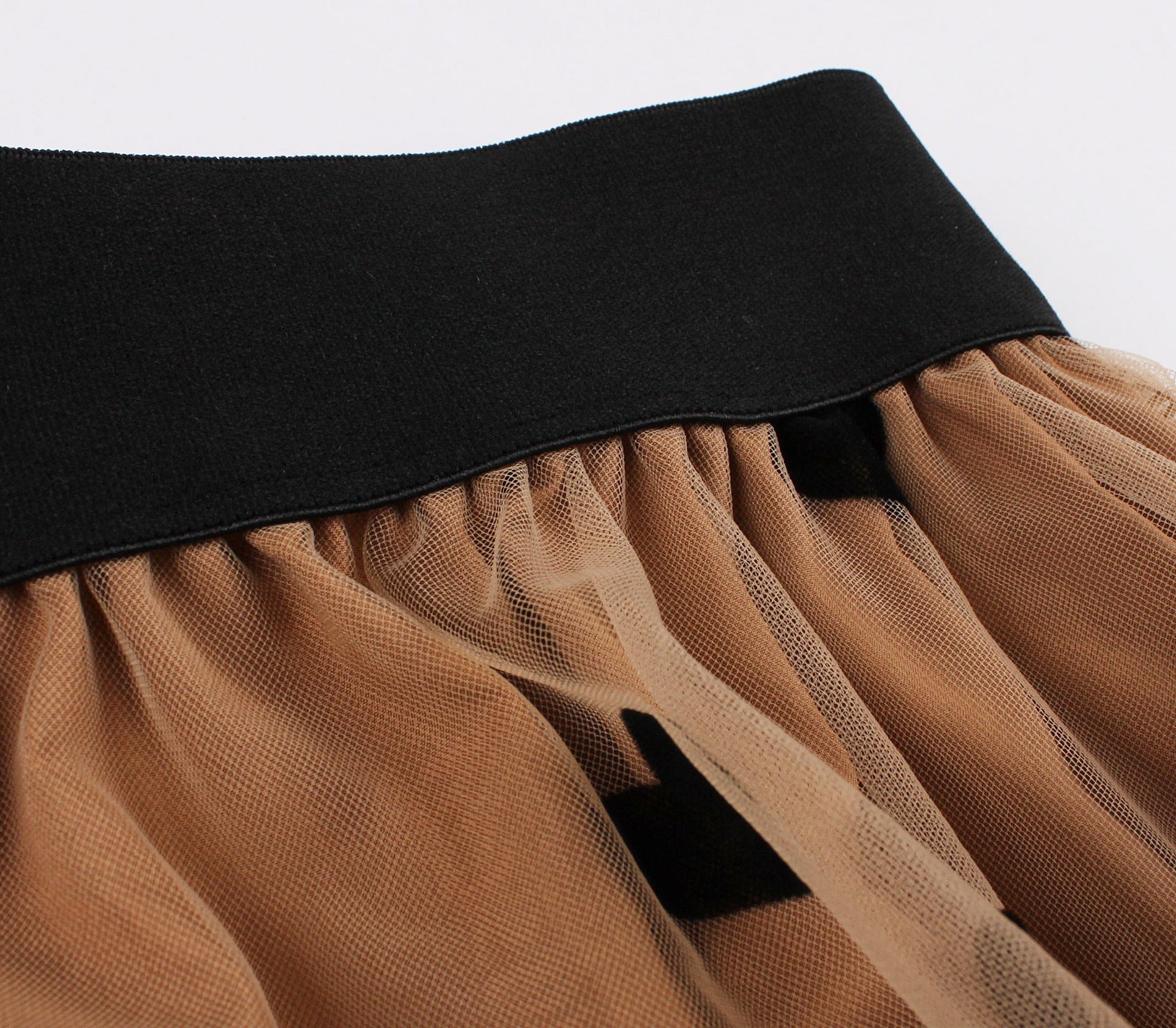 Women Heart Printed Contrast Mesh Frill Trim Flared Midi Skirt Brown