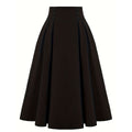 Women Pleated Skirt Retro Button Flare Skirts 50s Rockabilly Skirt Black
