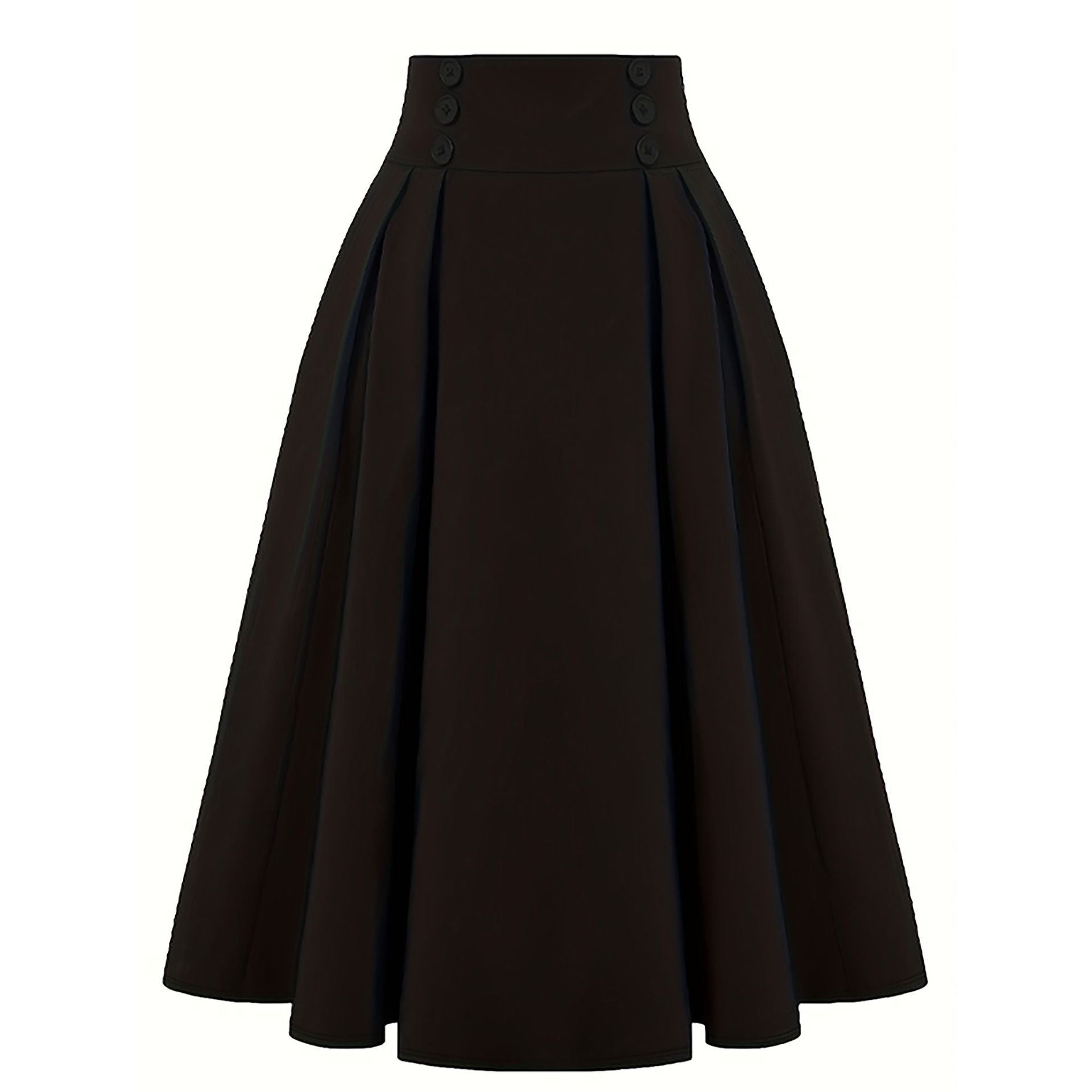 Women Pleated Skirt Retro Button Flare Skirts 50s Rockabilly Skirt Black