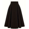 Women Pleated Skirt Retro Button Flare Skirts 50s Rockabilly Skirt Black