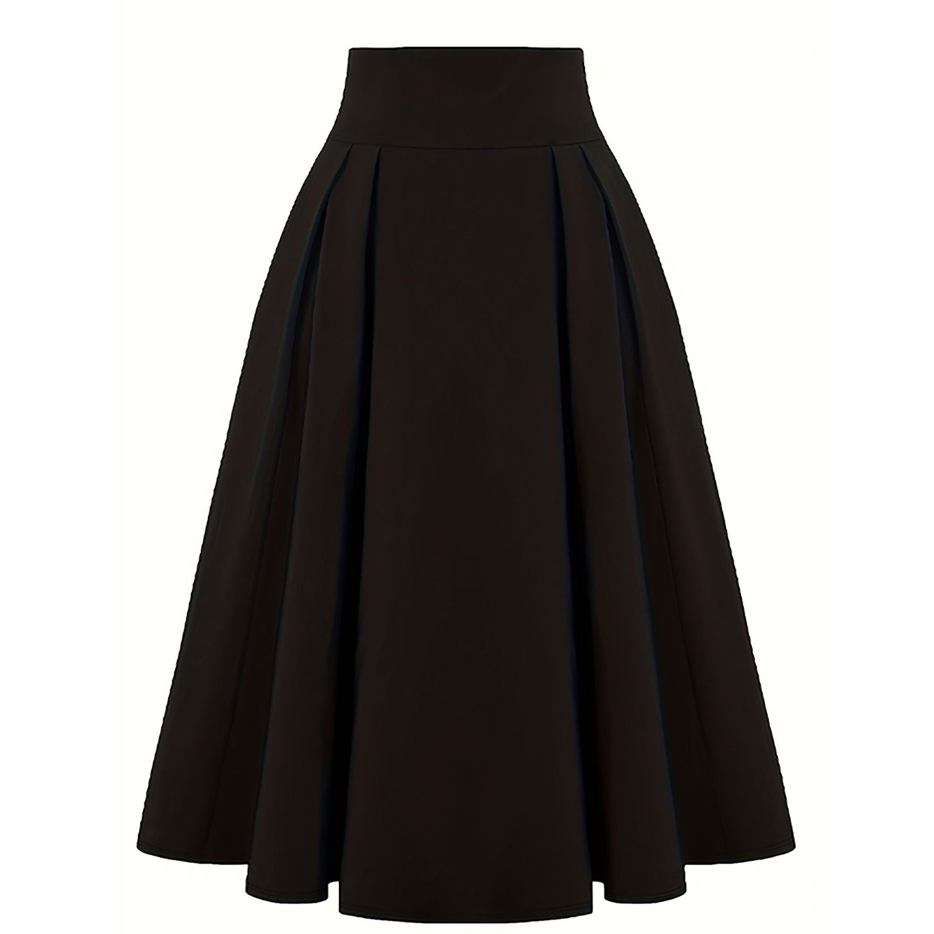 Women Pleated Skirt Retro Button Flare Skirts 50s Rockabilly Skirt Black