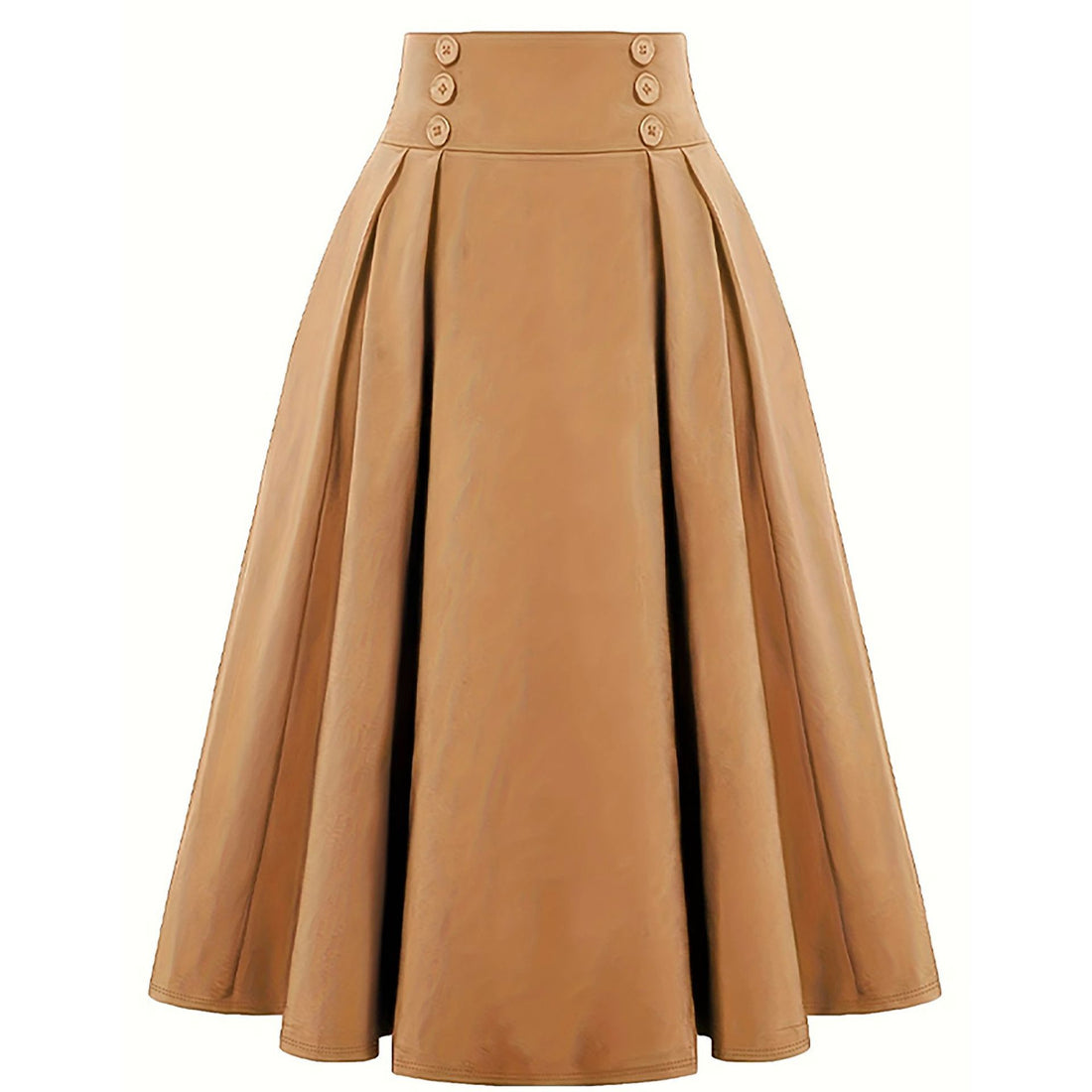 Women Pleated Skirt Retro Button Flare Skirts 50s Rockabilly Skirt Brown