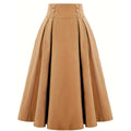 Women Pleated Skirt Retro Button Flare Skirts 50s Rockabilly Skirt Brown