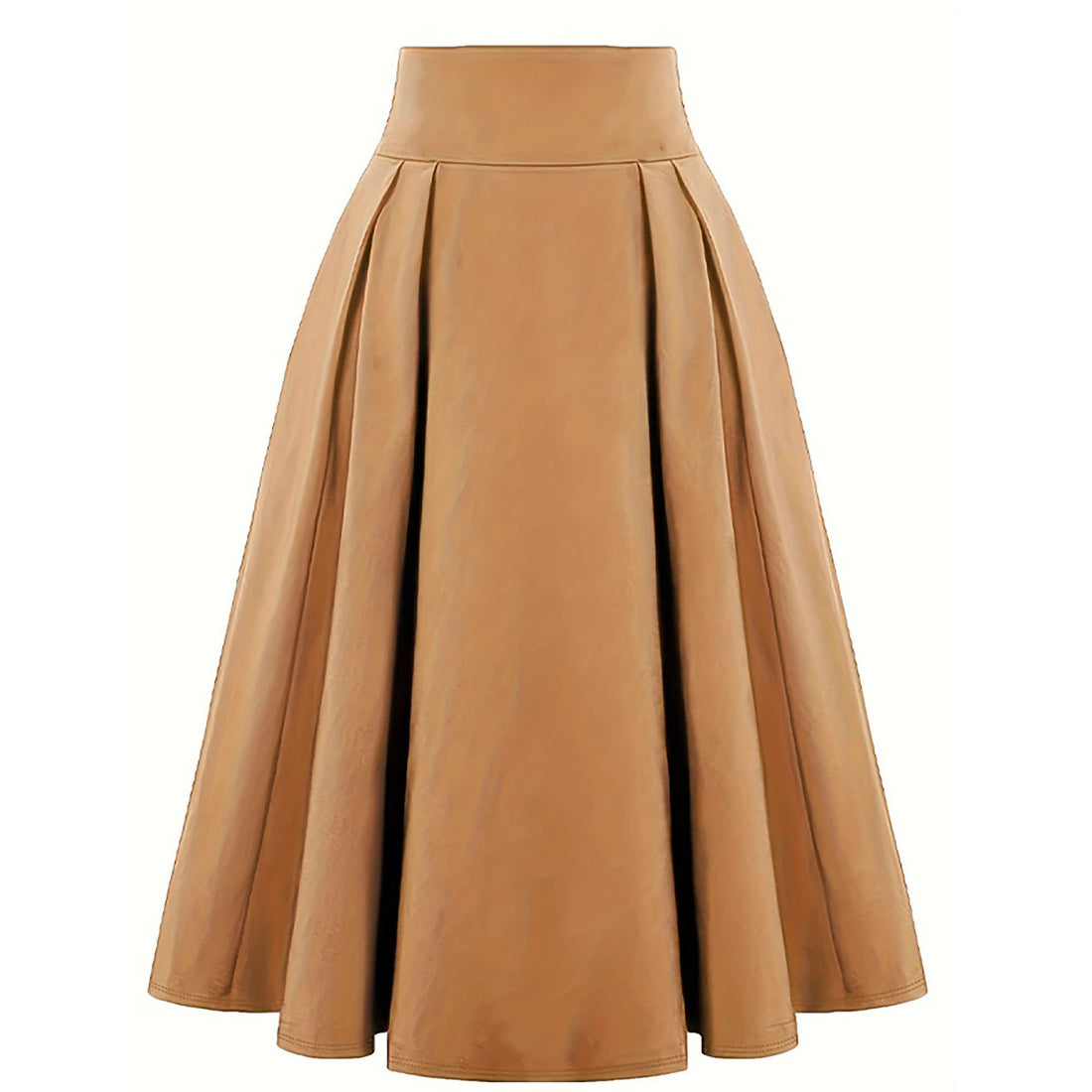 Women Pleated Skirt Retro Button Flare Skirts 50s Rockabilly Skirt Brown