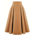 Women Pleated Skirt Retro Button Flare Skirts 50s Rockabilly Skirt Brown