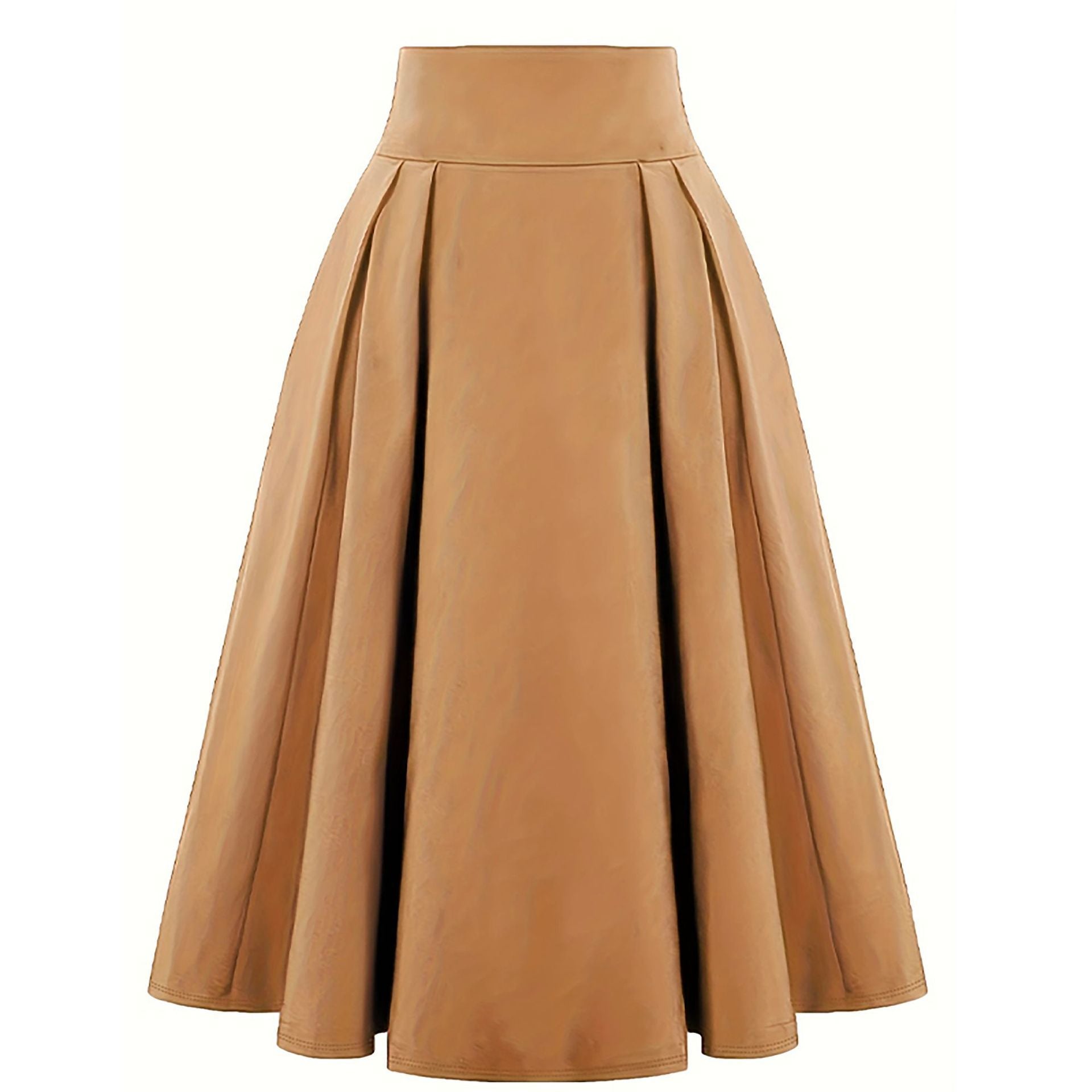 Women Pleated Skirt Retro Button Flare Skirts 50s Rockabilly Skirt Brown