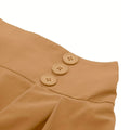 Women Pleated Skirt Retro Button Flare Skirts 50s Rockabilly Skirt Brown