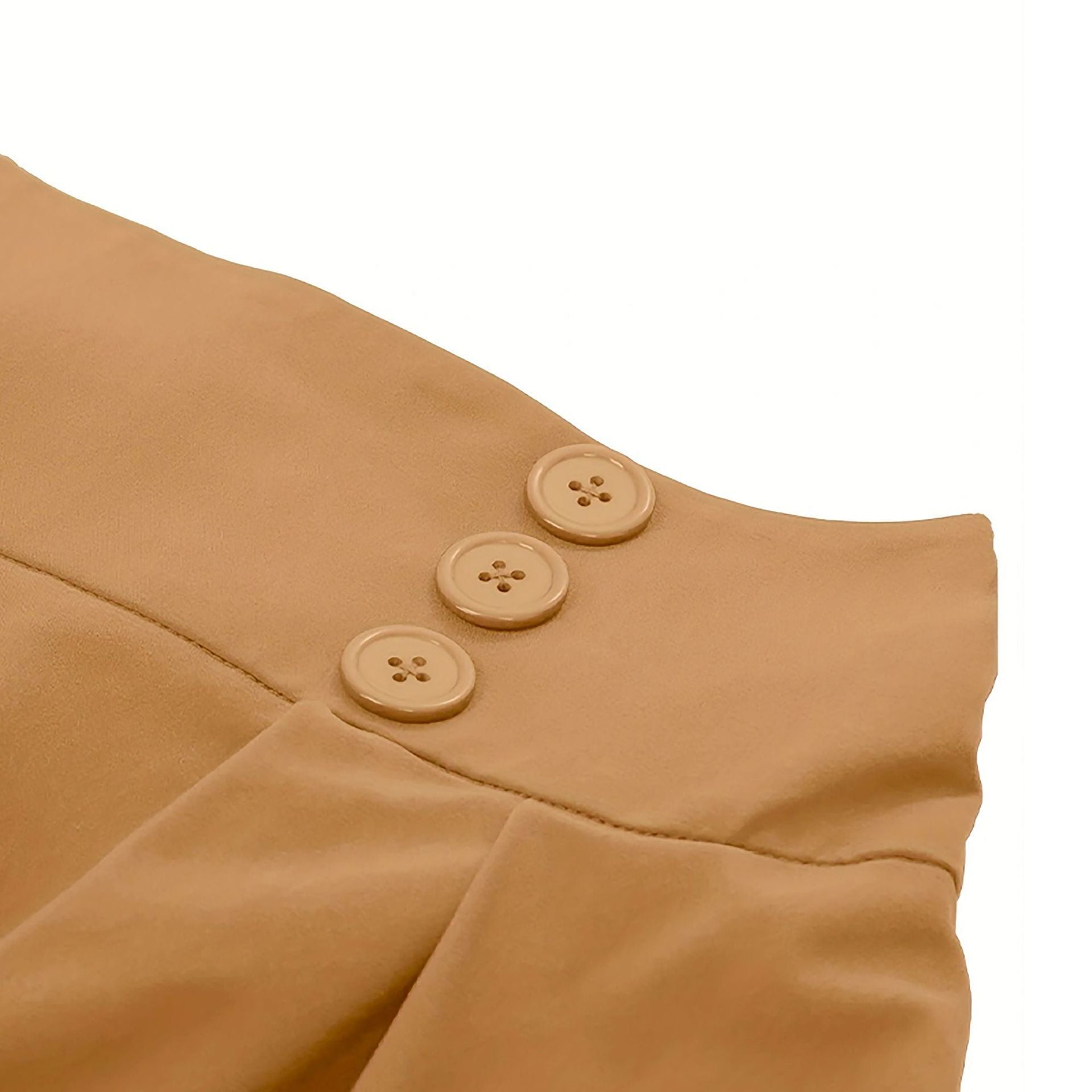 Women Pleated Skirt Retro Button Flare Skirts 50s Rockabilly Skirt Brown