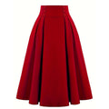 Women Pleated Skirt Retro Button Flare Skirts 50s Rockabilly Skirt Red