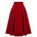 Women Pleated Skirt Retro Button Flare Skirts 50s Rockabilly Skirt Red