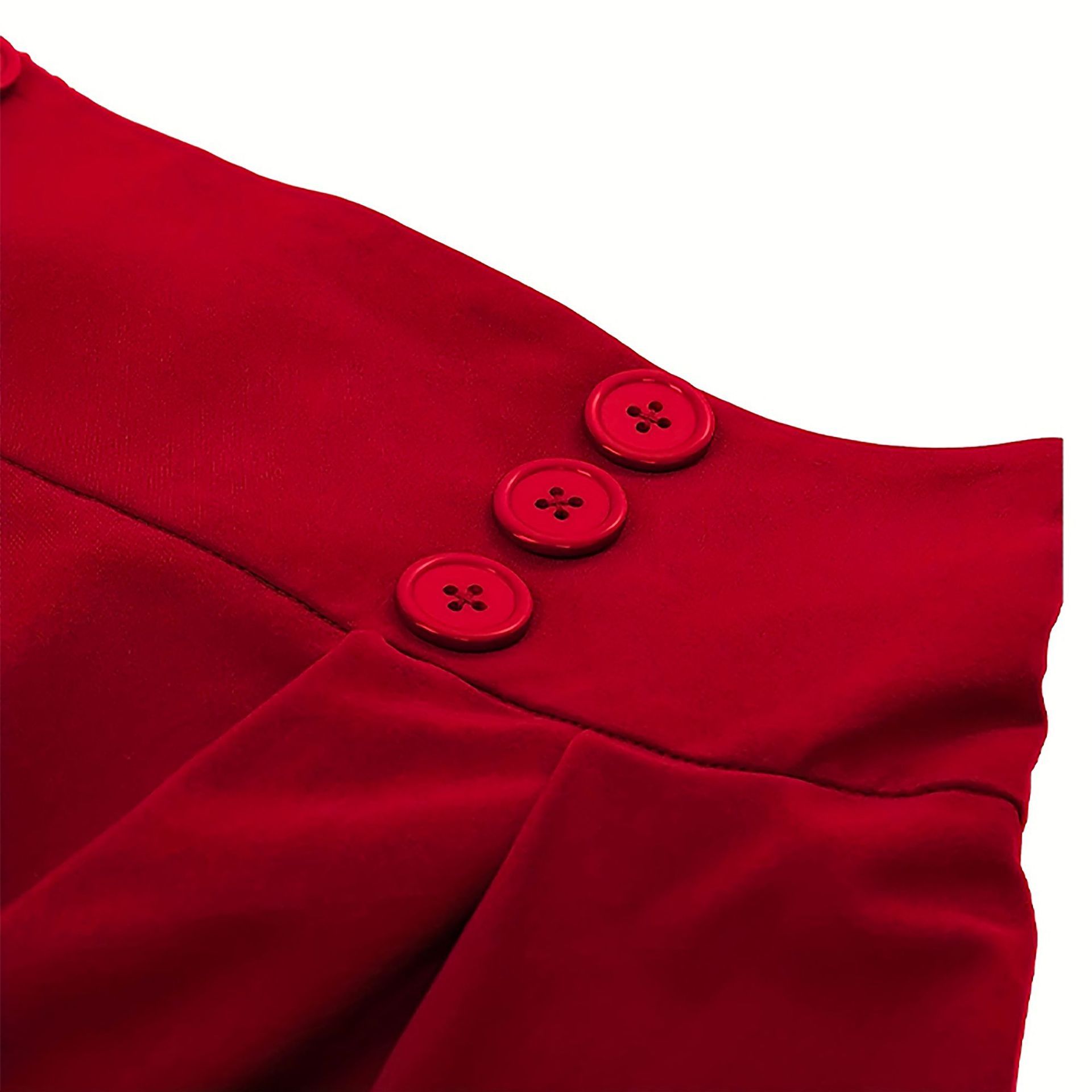 Women Pleated Skirt Retro Button Flare Skirts 50s Rockabilly Skirt Red