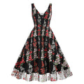 Women Plunge V Neck Floral Embroidery Mesh Cocktail Formal Evening Vintage Dress Black