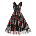 Women Plunge V Neck Floral Embroidery Mesh Cocktail Formal Evening Vintage Dress Black