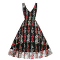 Women Plunge V Neck Floral Embroidery Mesh Cocktail Formal Evening Vintage Dress Black