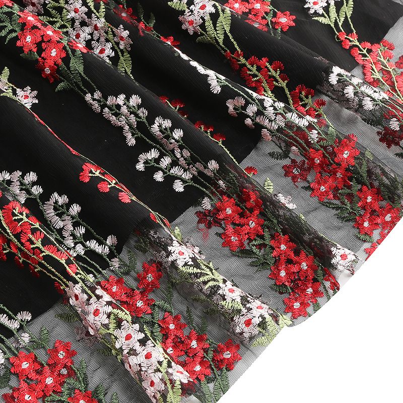Women Plunge V Neck Floral Embroidery Mesh Cocktail Formal Evening Vintage Dress Black