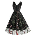 Women Plunge V Neck Floral Embroidery Mesh Cocktail Formal Evening Vintage Dress Floral