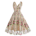 Women Plunge V Neck Floral Embroidery Mesh Cocktail Formal Evening Vintage Dress Pink