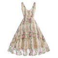 Women Plunge V Neck Floral Embroidery Mesh Cocktail Formal Evening Vintage Dress Pink