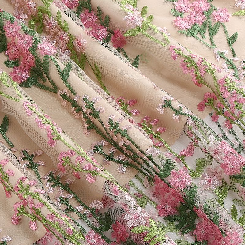 Women Plunge V Neck Floral Embroidery Mesh Cocktail Formal Evening Vintage Dress Pink