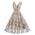 Women Plunge V Neck Floral Embroidery Mesh Cocktail Formal Evening Vintage Dress Purple