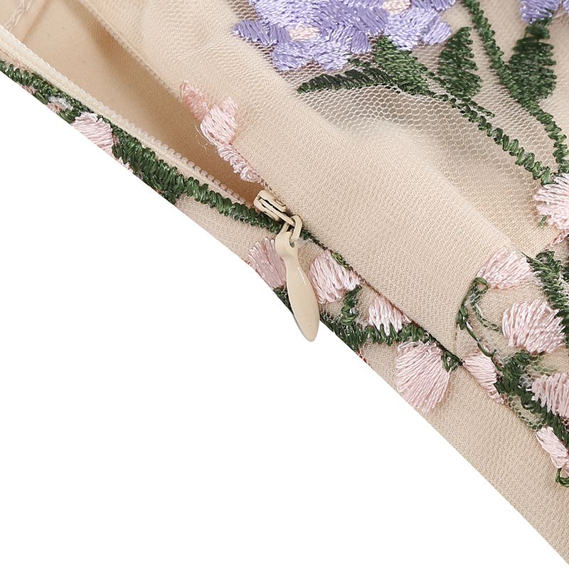 Women Plunge V Neck Floral Embroidery Mesh Cocktail Formal Evening Vintage Dress Purple