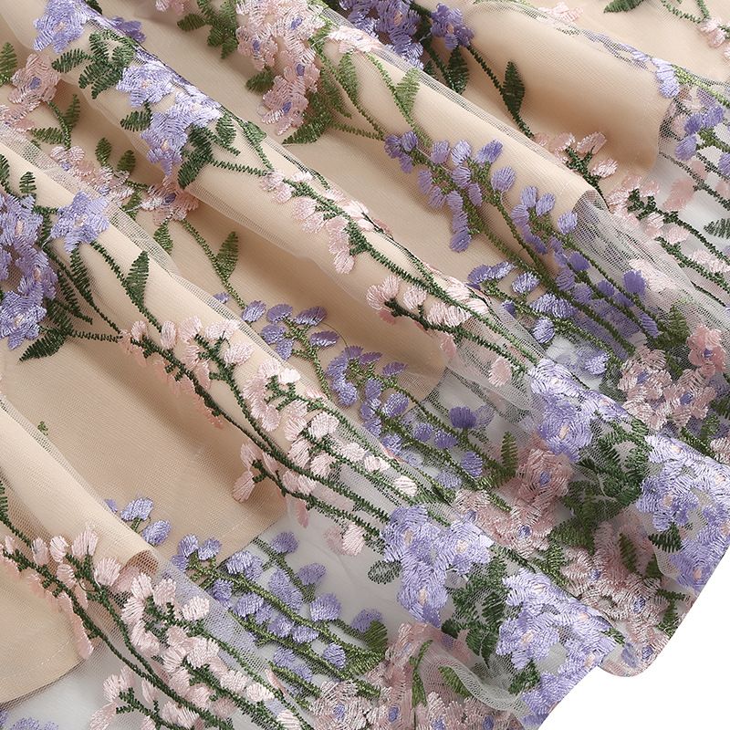 Women Plunge V Neck Floral Embroidery Mesh Cocktail Formal Evening Vintage Dress Purple
