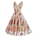 Women Plunge V Neck Floral Embroidery Mesh Cocktail Formal Evening Vintage Dress Red