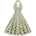 Women Polka Dot 1950s Rockabilly Halter Audrey Dress Retro Swing Dress Green
