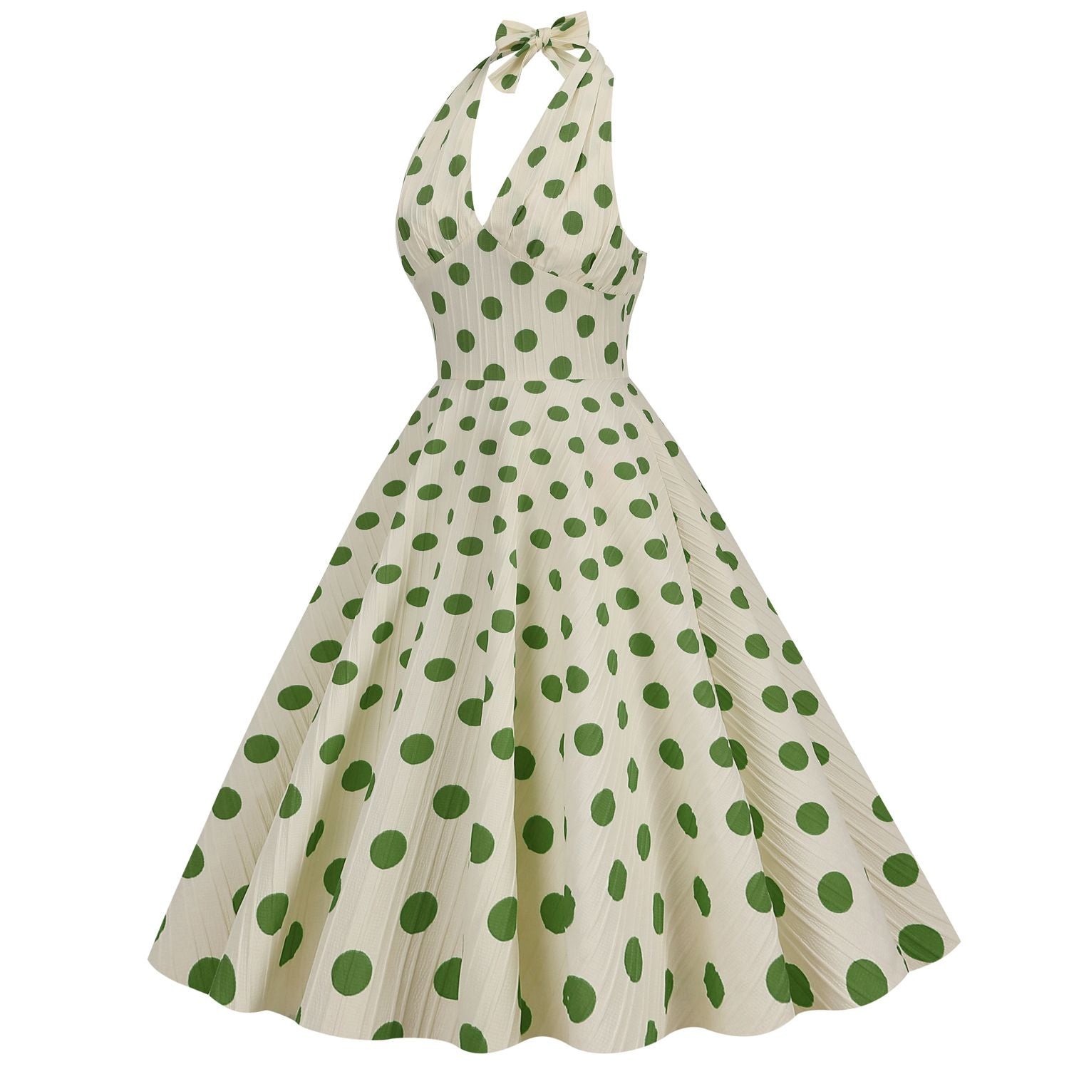 Women Polka Dot 1950s Rockabilly Halter Audrey Dress Retro Swing Dress Green
