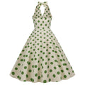Women Polka Dot 1950s Rockabilly Halter Audrey Dress Retro Swing Dress Green