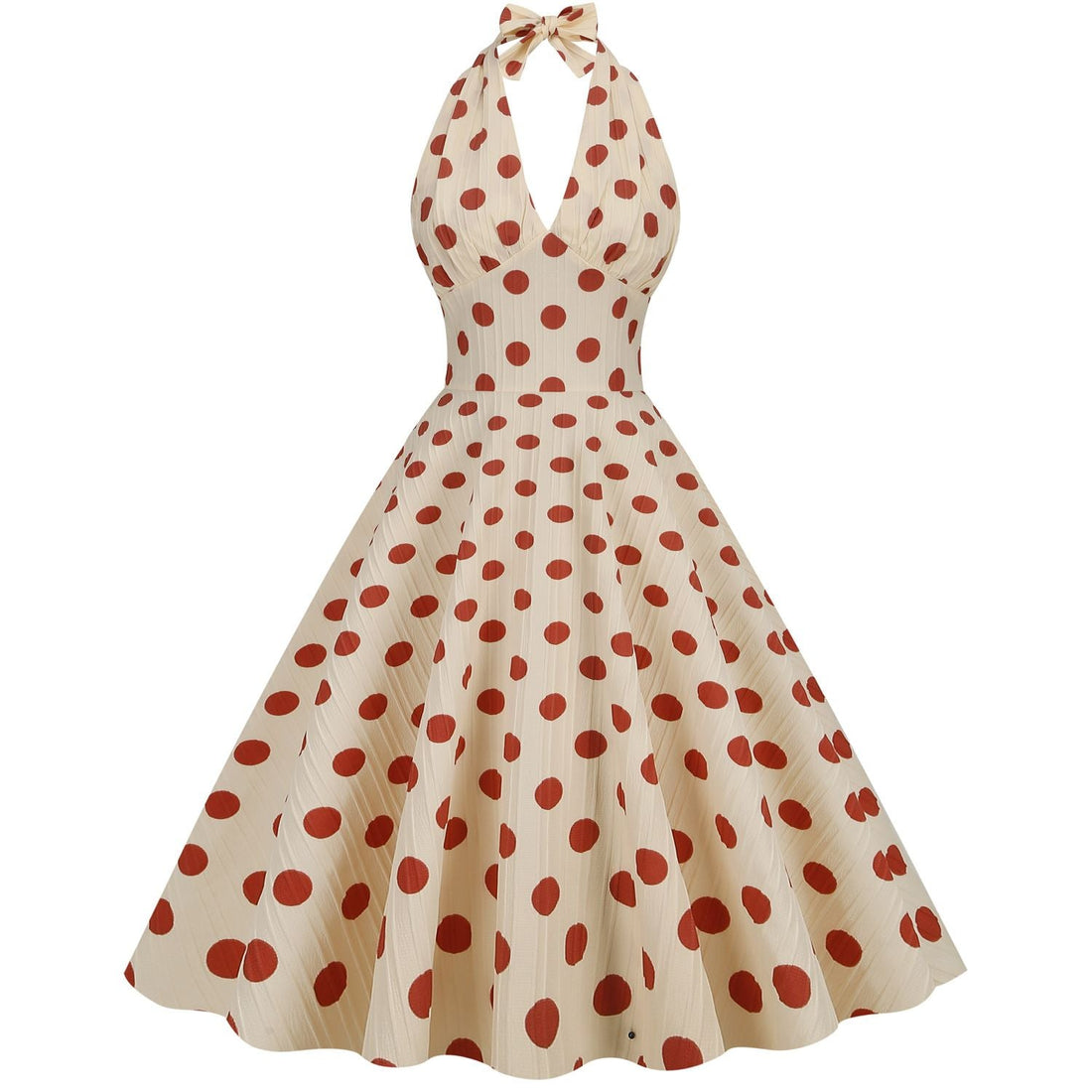 Women Polka Dot 1950s Rockabilly Halter Audrey Dress Retro Swing Dress Pink