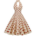 Women Polka Dot 1950s Rockabilly Halter Audrey Dress Retro Swing Dress Pink
