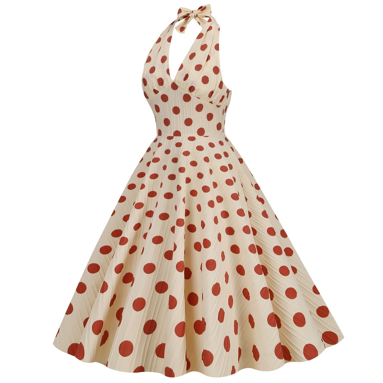 Women Polka Dot 1950s Rockabilly Halter Audrey Dress Retro Swing Dress Pink