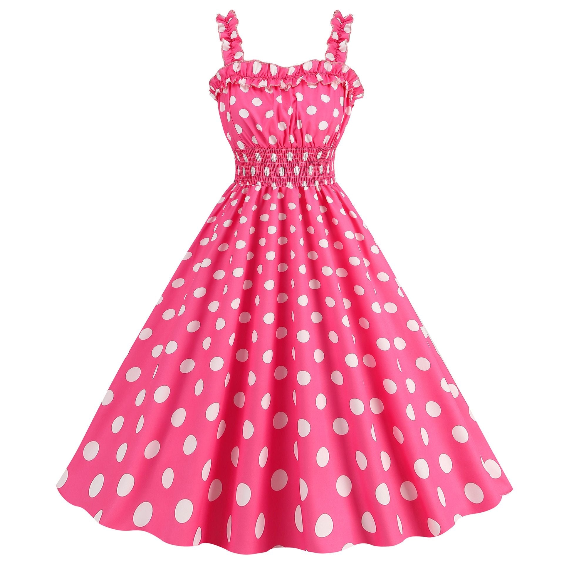Women Polka Dot Pink 1950s Party Swing Dress 50s 60s Prom Dress Rockabilly Dresses Pink
