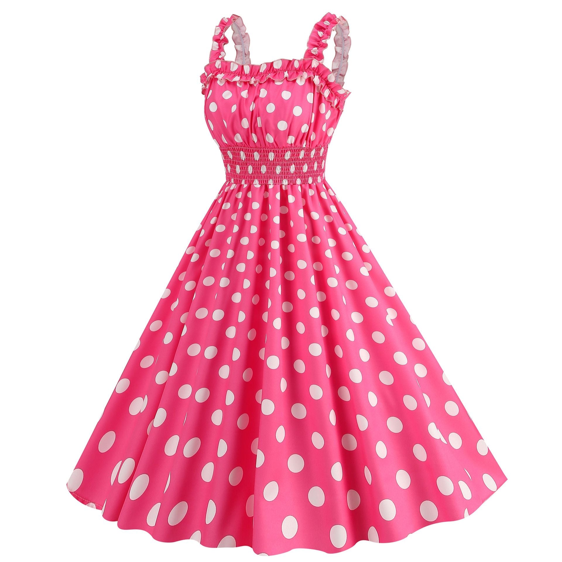 Women Polka Dot Pink 1950s Party Swing Dress 50s 60s Prom Dress Rockabilly Dresses Pink