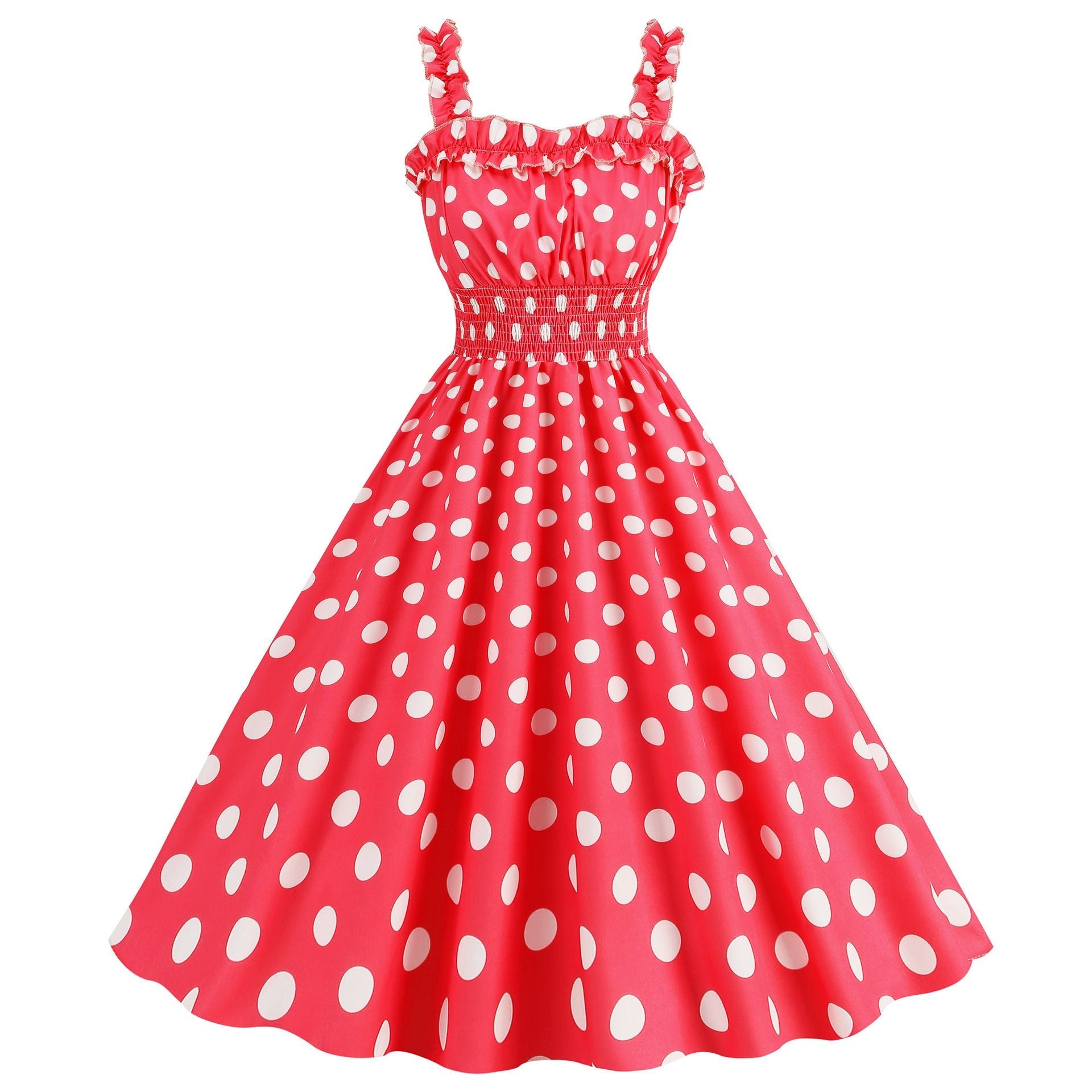 Women Polka Dot Pink 1950s Party Swing Dress 50s 60s Prom Dress Rockabilly Dresses Red