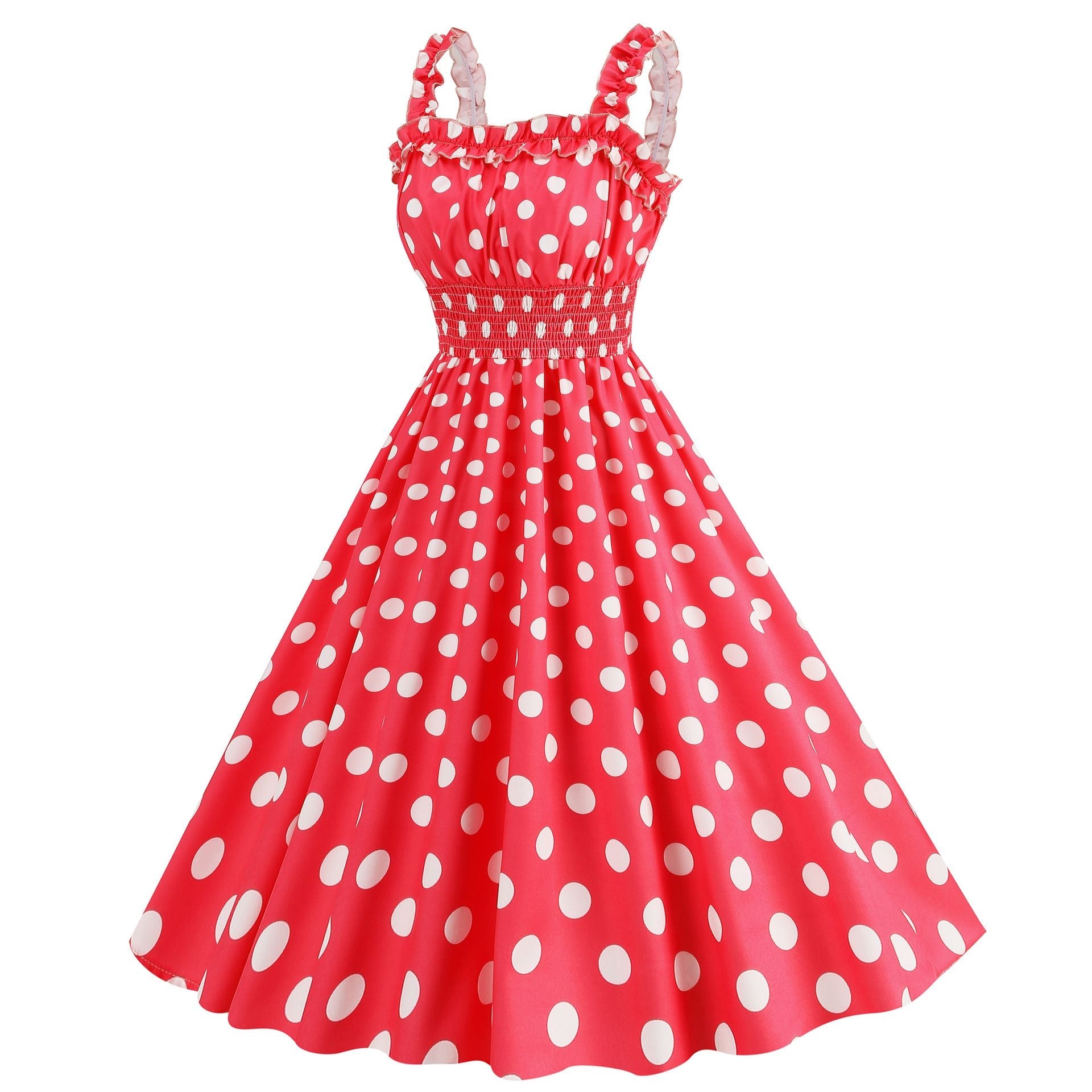 Women Polka Dot Pink 1950s Party Swing Dress 50s 60s Prom Dress Rockabilly Dresses Red