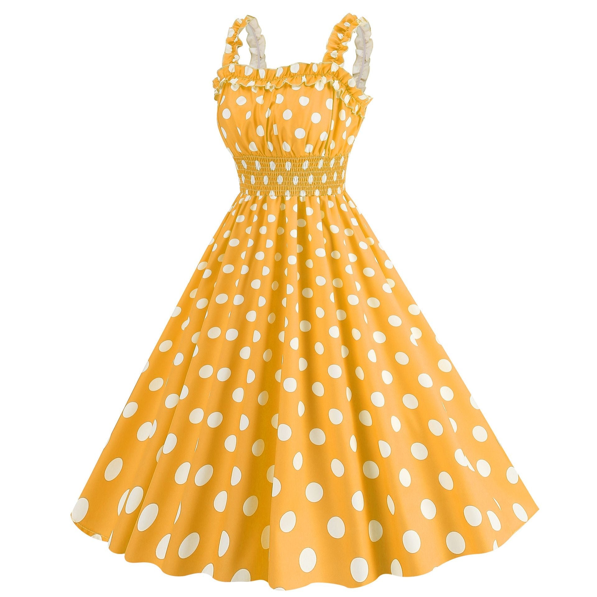 Women Polka Dot Pink 1950s Party Swing Dress 50s 60s Prom Dress Rockabilly Dresses Yellow