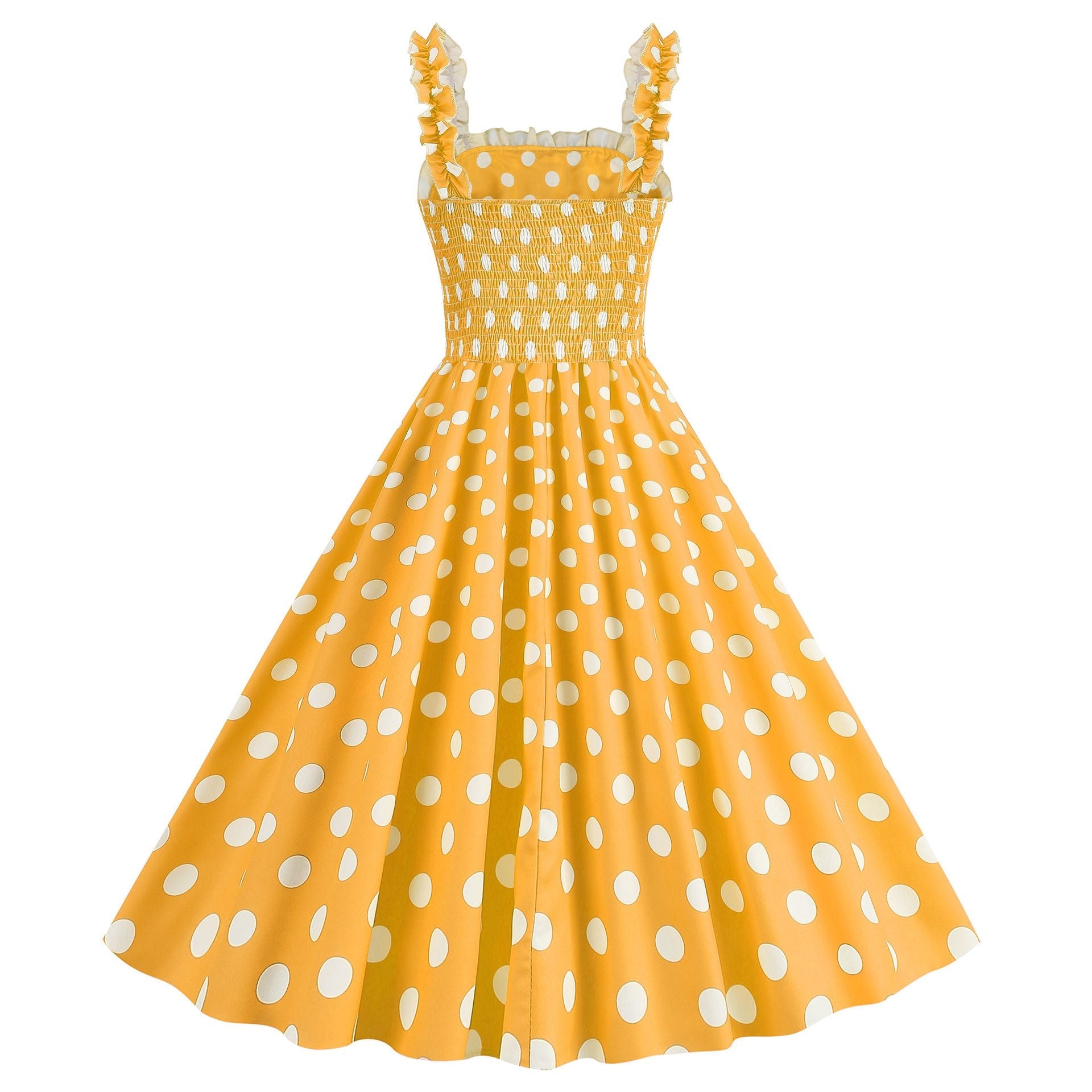 Women Polka Dot Pink 1950s Party Swing Dress 50s 60s Prom Dress Rockabilly Dresses Yellow
