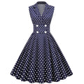 Women Polka Dot Vintage Long Dress 50s Pinup A-Line Dress Blue