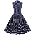Women Polka Dot Vintage Long Dress 50s Pinup A-Line Dress Blue