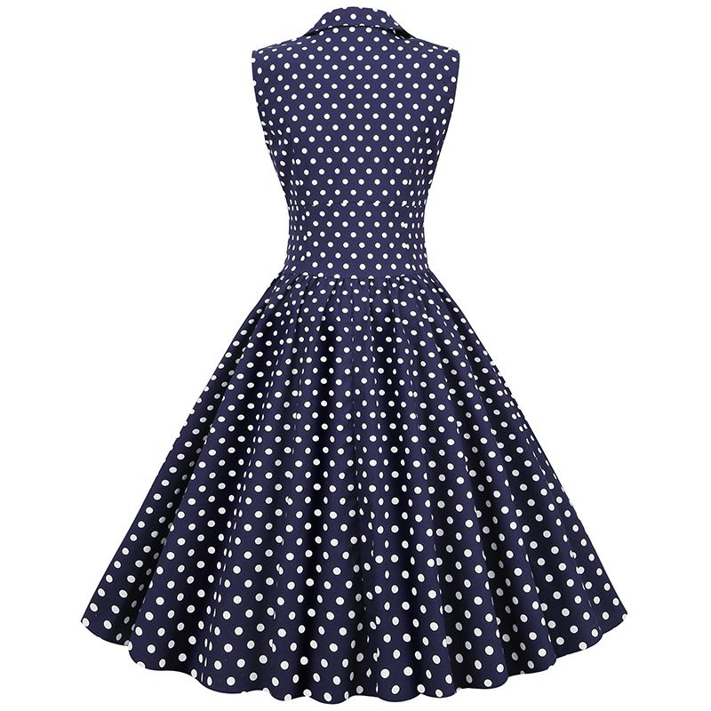 Women Polka Dot Vintage Long Dress 50s Pinup A-Line Dress Blue