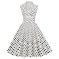 Women Polka Dot Vintage Long Dress 50s Pinup A-Line Dress White