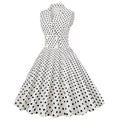 Women Polka Dot Vintage Long Dress 50s Pinup A-Line Dress White