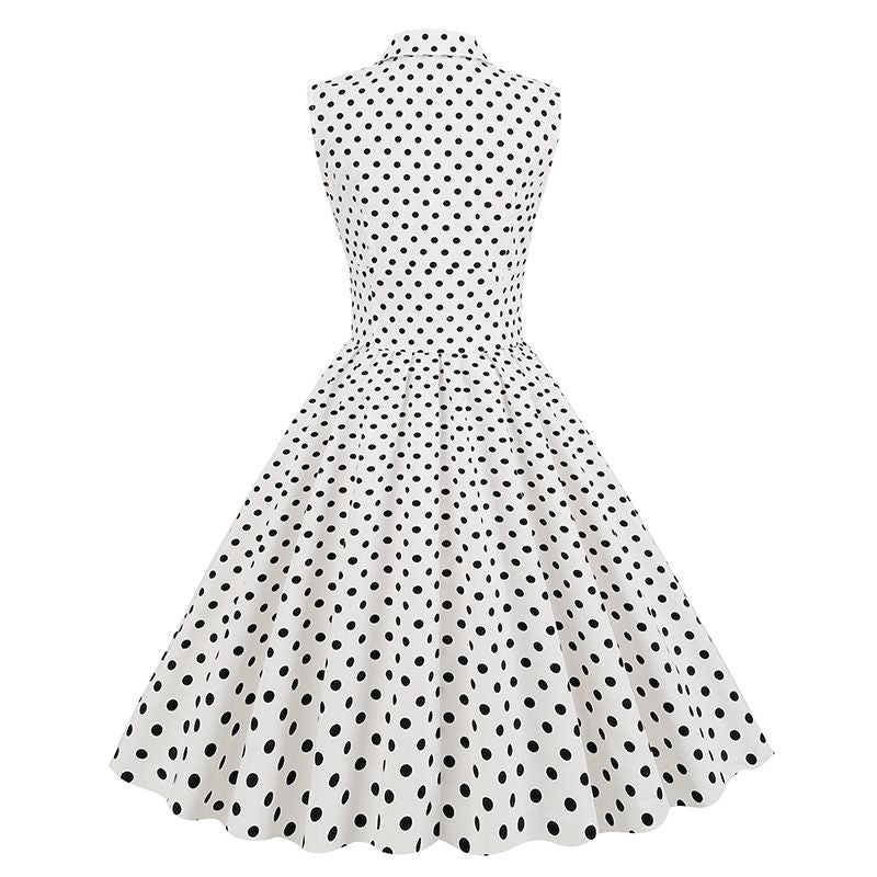 Women Polka Dot Vintage Long Dress 50s Pinup A-Line Dress White