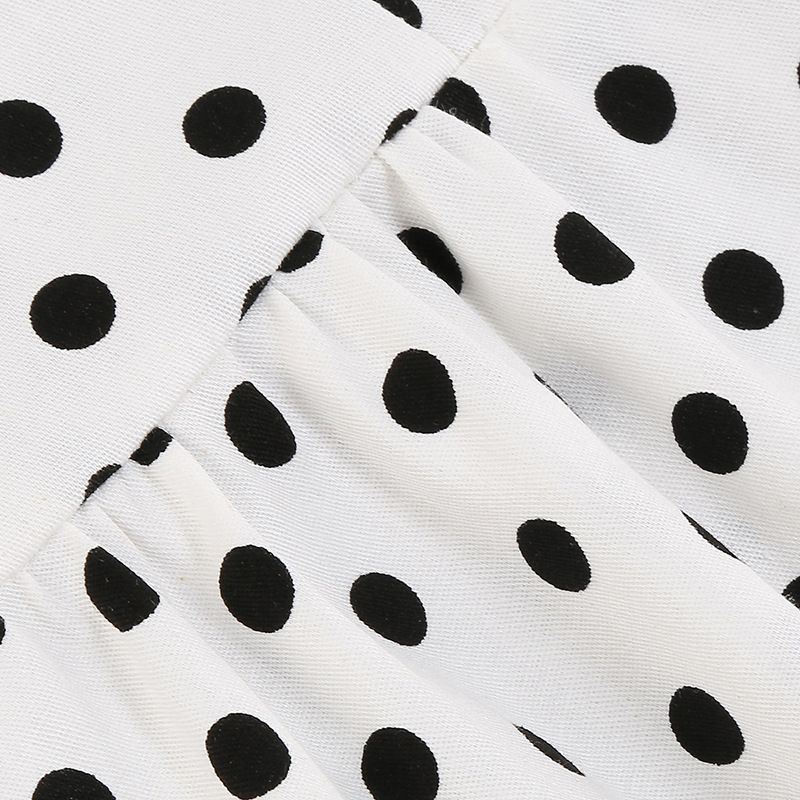 Women Polka Dot Vintage Long Dress 50s Pinup A-Line Dress White