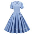 Women Retro Dresses Vintage 1950s Short Sleeve Prom Rockabilly Swing Dress Blue
