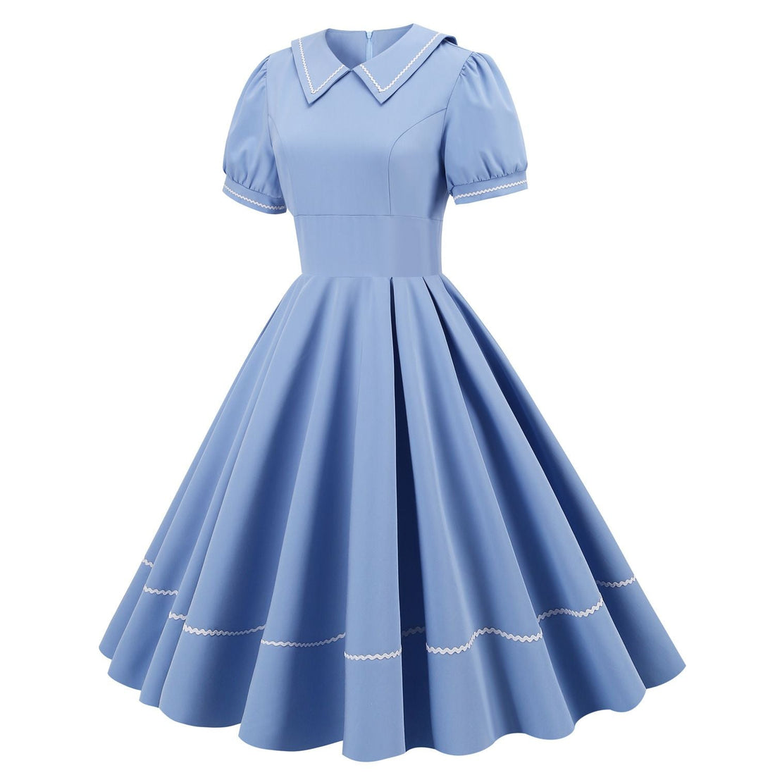 Women Retro Dresses Vintage 1950s Short Sleeve Prom Rockabilly Swing Dress Blue