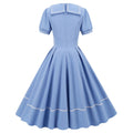 Women Retro Dresses Vintage 1950s Short Sleeve Prom Rockabilly Swing Dress Blue