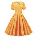 Women Retro Dresses Vintage 1950s Short Sleeve Prom Rockabilly Swing Dress Yellow
